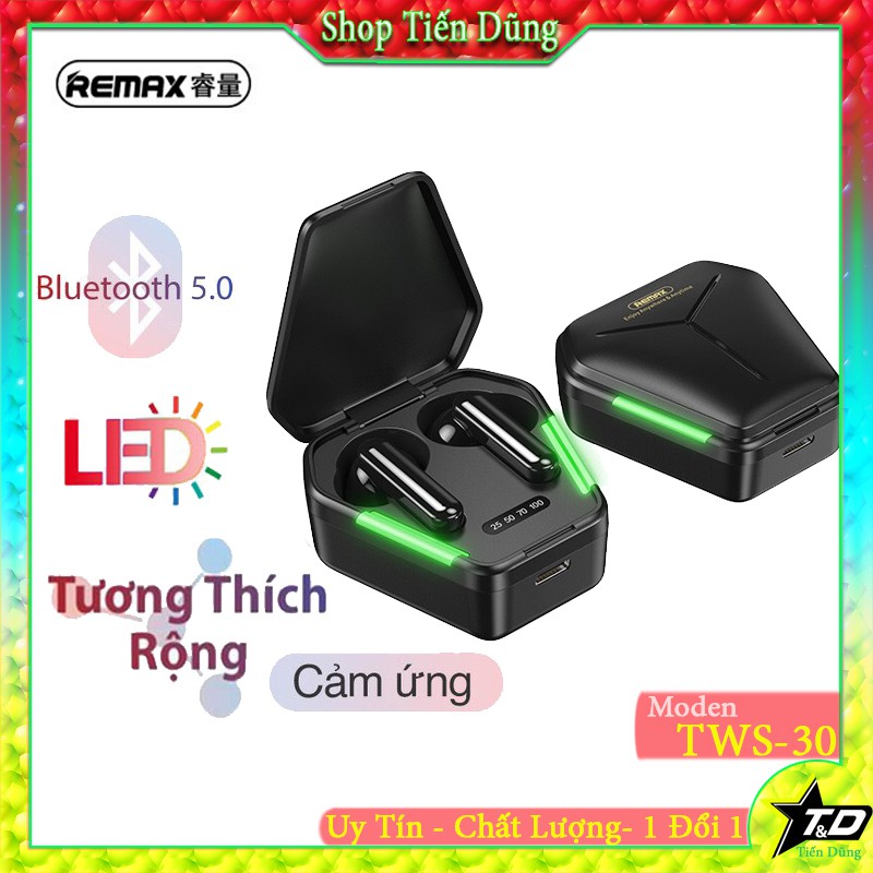 Tai nghe bluetooth không dây Remax TWS-30 kiểu dáng thể thao có đốc sạc dung lượng pin 380mAh đèn lèn hiển thị