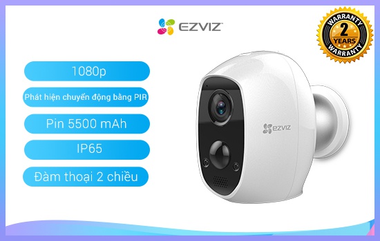 [Mã ELMALL150 giảm 8% đơn 500K] Camera wifi không dây sử dụng pin sạc Ezviz CS-C3A - Hàng chính hãng | BigBuy360 - bigbuy360.vn