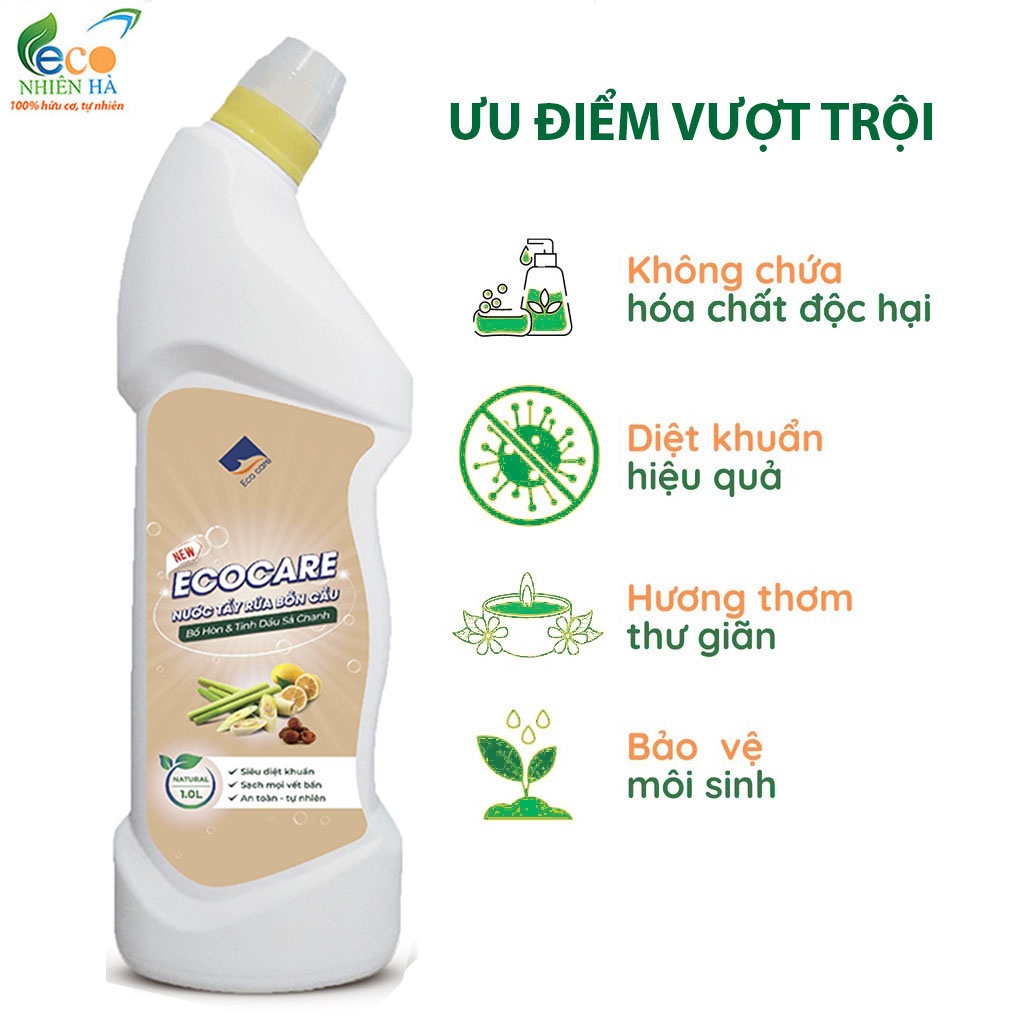 Nước tẩy bồn cầu ECOCARE 1L sả chanh hữu cơ, tẩy bồn cầu siêu diệt khuẩn, an toàn mẹ bầu