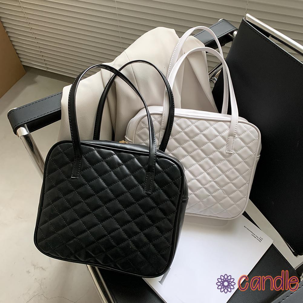 【COD】Women Solid Handbags Fashion Lattice Pattern PU Totes Elegant Shoulder Bags