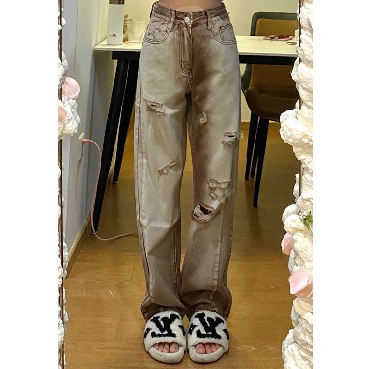 ✈Quần Jean Rách Màu Cà Phê Phong Cách Cổ Điển Đường Phố Mới Thời Trang Mùa Hè Cho Nữ 2022