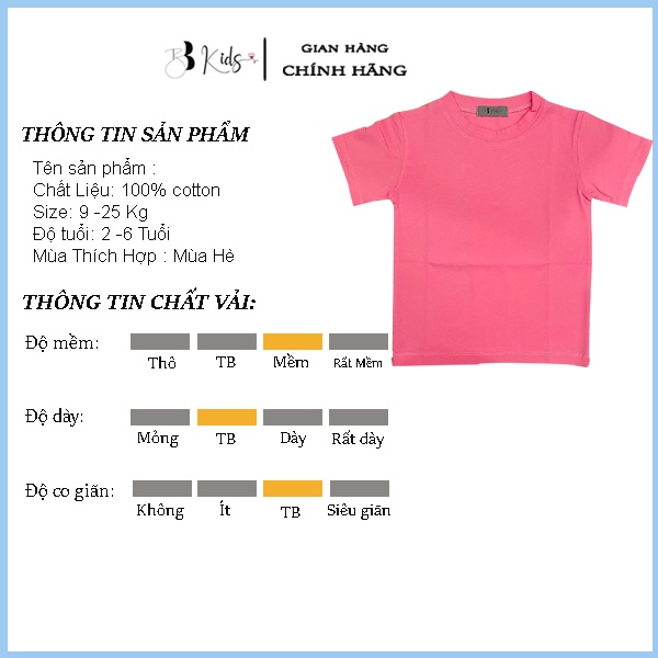 Áo Thun Ngắn Tay Cho Bé BB Kids Chất Liệu Cotton 100% Co Giãn 4 Chiều