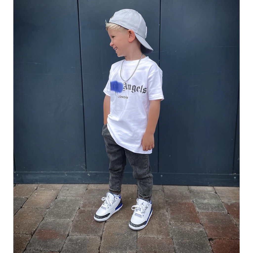 Áo thun tay lỡ Palm Angel water cho bé , áo thun unisex form rộng , Kid_genZ