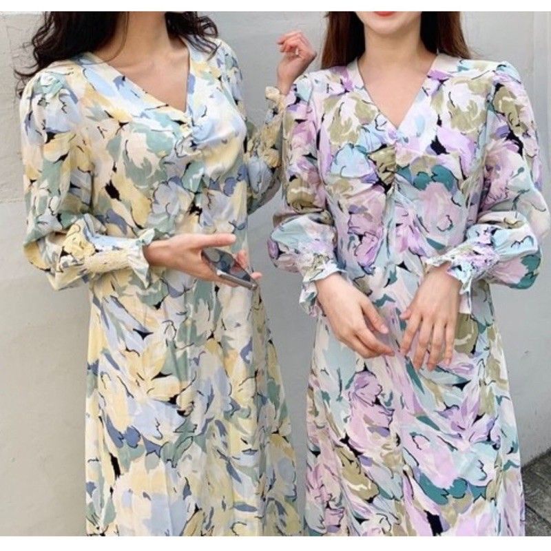 Hàng Nhập Khẩu Đầm maxi Hàn Quốc mini In Hoa Phong Cách vintage Nhập Khẩu Từ Hàn Quốc