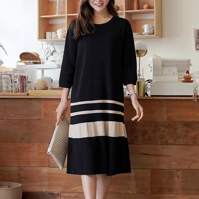 Váy bầu thời trang thiết kế dài tay M157 chất da cá freesize từ 45 đến 70kg
