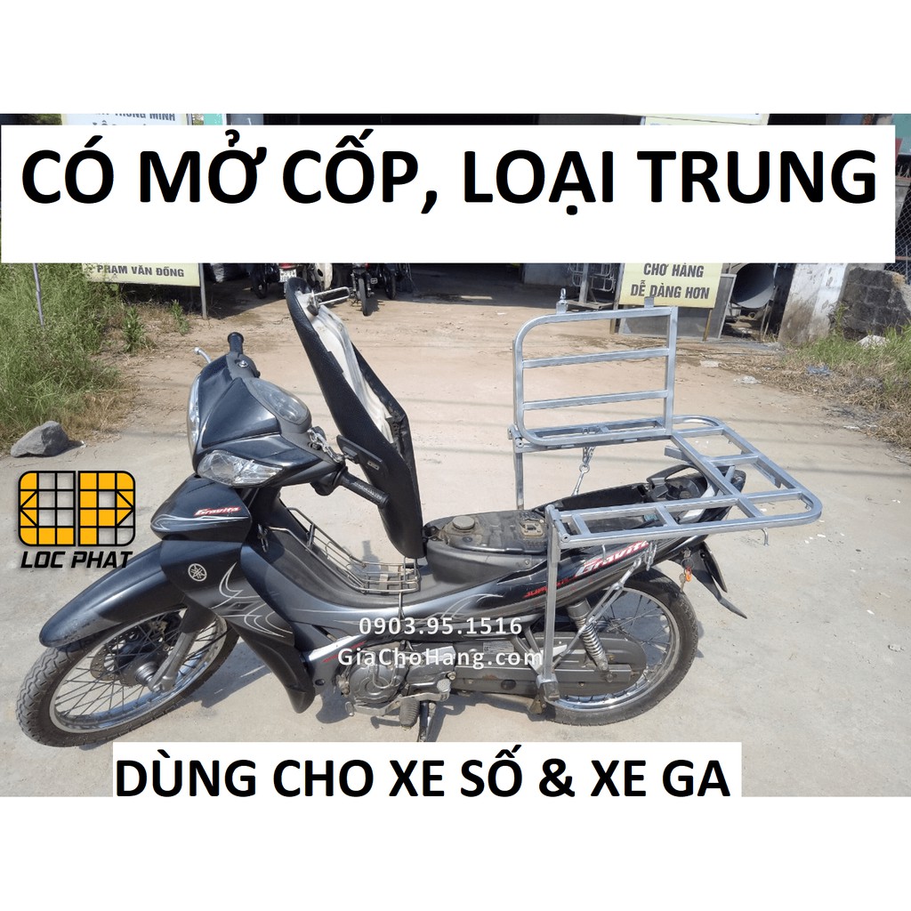 Giá chở hàng xe máy có mở cốp xe đa năng, loại trung 60*60cm lắp cho xe Ga & xe Số-Lộc Phát-baga chở hàng-kệ chở hàng