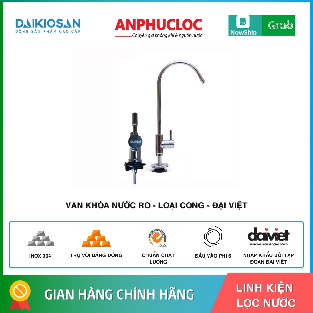 Vòi máy lọc nước RO loại cong ionx 304 trụ vòi bằng đồng chính hãng Đại Việt