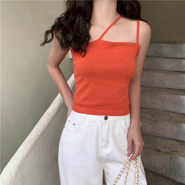 Women tank tops French-style croptop vest Women's summer outer wear inner match design sense niche short top hot girls strapless ins trendy