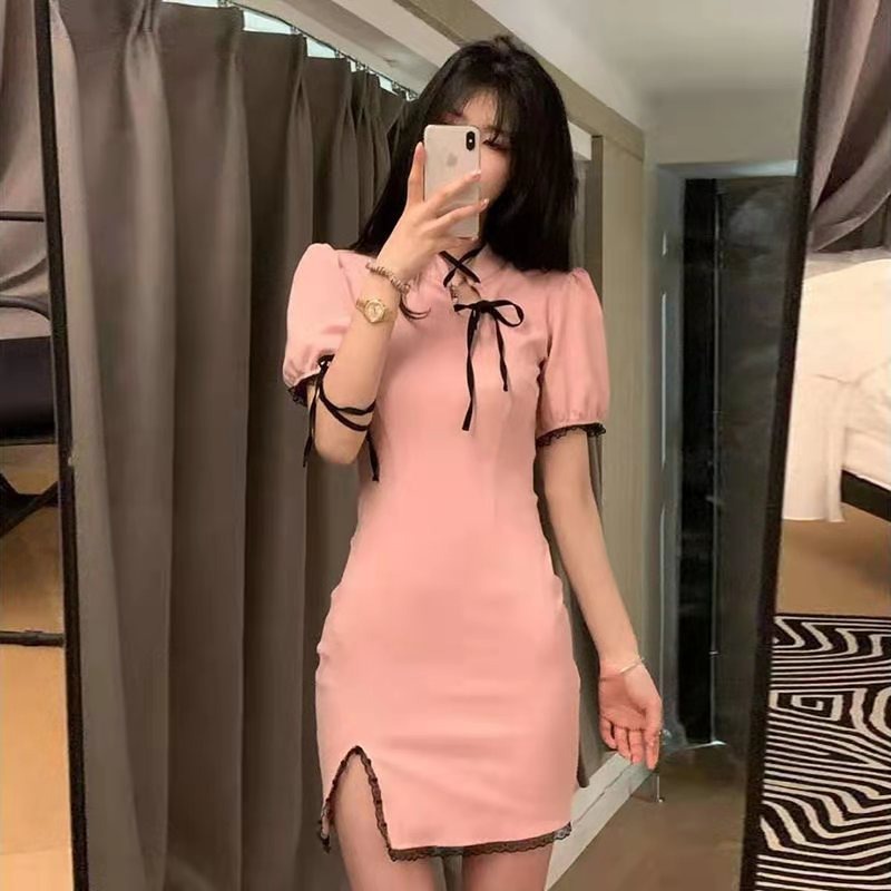 Đầm sườn xám Perty dáng ngắn thời trang Hàn Quốc cho nữ