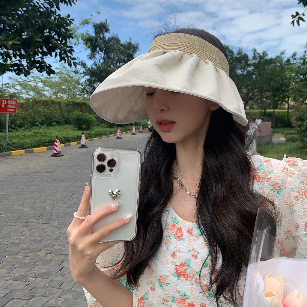 Mũ Cói Vành Rộng Hở Chóp Chống Tia Cực Tím Thời Trang Mùa Hè Cho Nữ