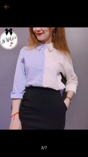 Áo sơ mi nữ tay dài phối hai màu ulzzang