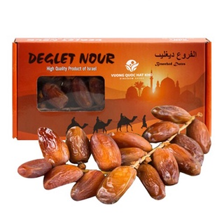 Hộp chà là nguyên cành deglet nour israel, chà là sấy dẻo quả to loại 1 không tẩm đường