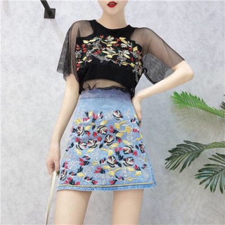 Set áo lưới + chân vây jean