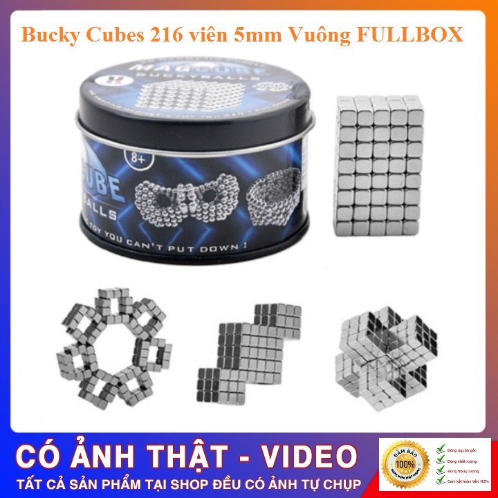 Bộ nam châm tạo hình thông minh Bucky Cubes 216 viên 5mm Vuông màu Bạc