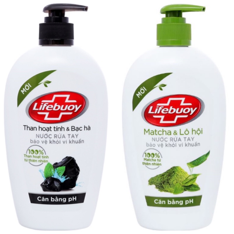 NƯỚC RỬA TAY LIFEBUOY MATCHA LÔ HỘI/ THAN HOẠT TÍNH BẠC HÀ 500G