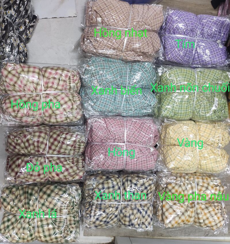 Áo kẻ tay bồng khuy nhún ngực nhiều màu sắc