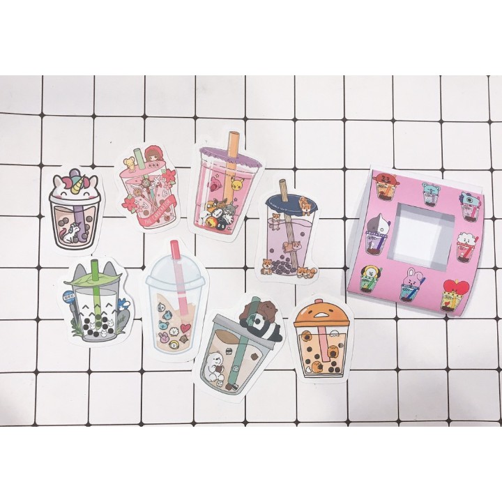 sticker trà sữa cắt rời size to SCI15 boba tea có bao giấy cute dễ thương bullet journal