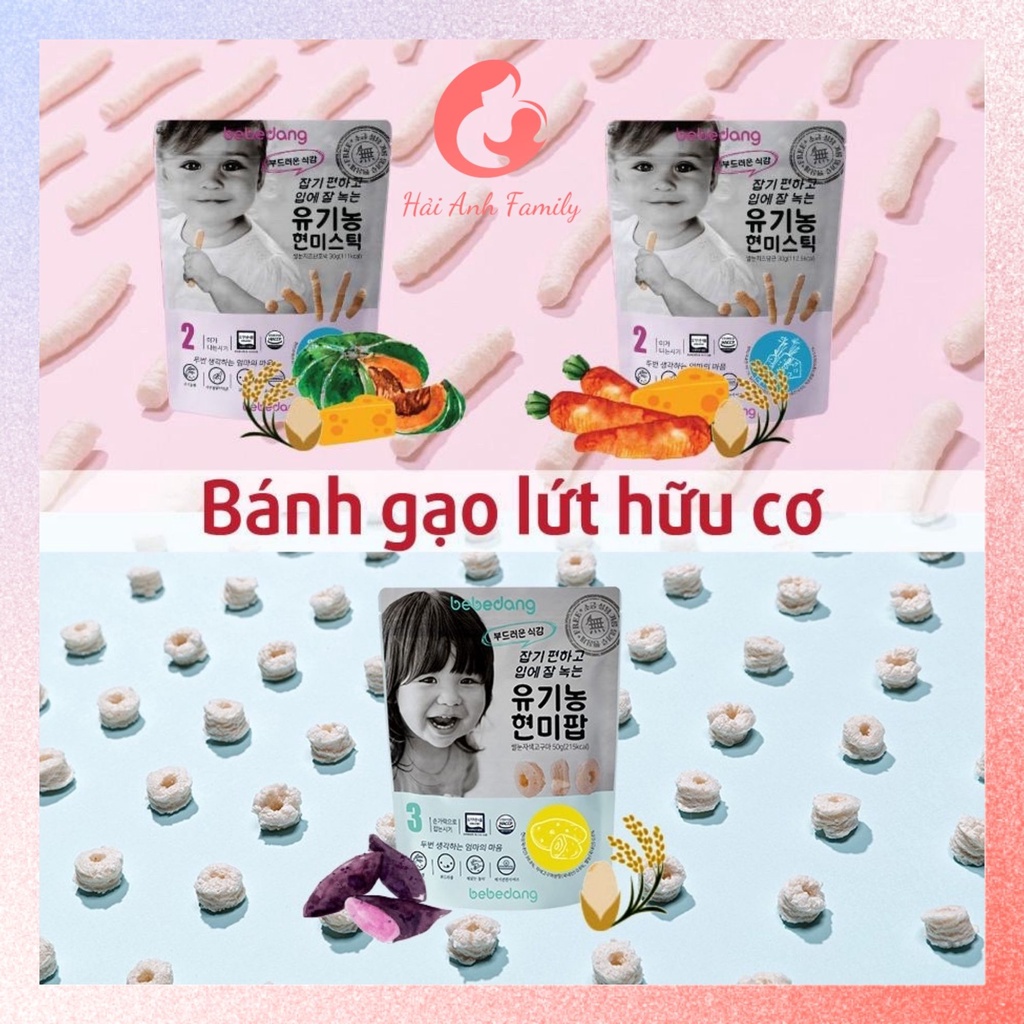 [11.06.2022] Bánh Ăn Dặm, Bánh Gạo Lứt Hữu Cơ Bebedang 50Gr Từ 6 Tháng Tuổi