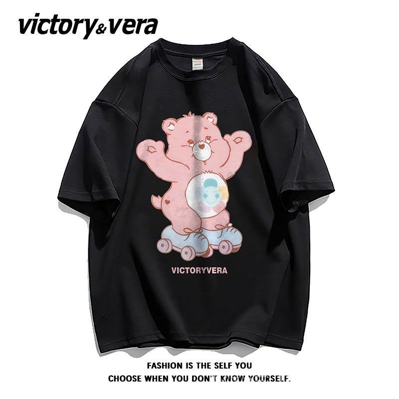 Áo Thun Cotton Tay Ngắn Dáng Rộng In Hình Gấu Dễ Thương Thời Trang Mùa Hè Cho Nữ 2022