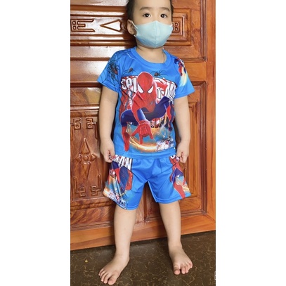 3DSNN02_Đồ bé trai có tay, Bộ siêu nhân nhện cho bé trai vải 3d thái mát lạnh cho bé từ 1 tuổi đến 5 tuổi