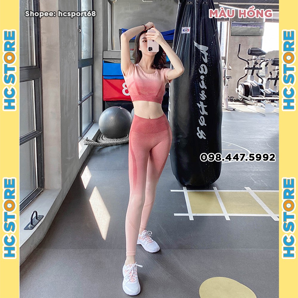 Set Bộ Quần Dài & Áo Croptop Tập Gym Yoga Nữ SET02 Màu Loang Dáng Thể Thao, Chất Dệt Kim, Hàng Nhập Quảng Châu Cao Cấp