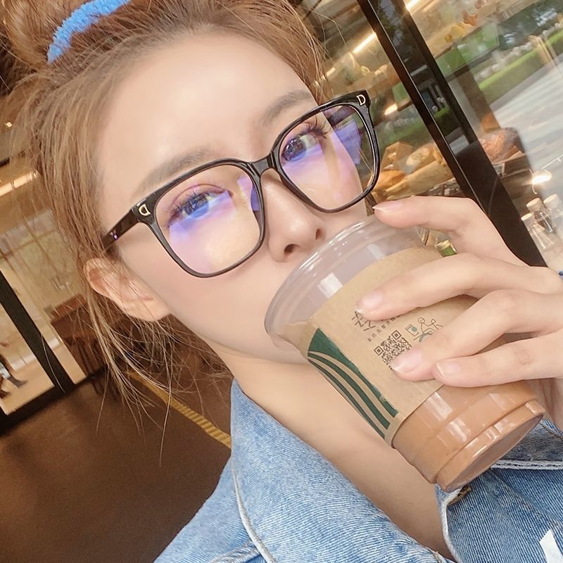 :he New :-shaped anti-blue glasses ins net người nổi tiếng cùng phong cách chụp đường phố mặt trơn kính hợp thời trang có thể được trang bị kính cận thị -100to-600