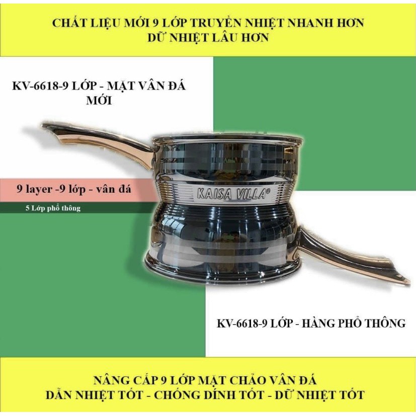 BỘ NỒI ĐỨC KAISA VILLA 6 MÓN 12 CHI TIẾT KV-6618 ĐÁY 9 LỚP loại mới 2021