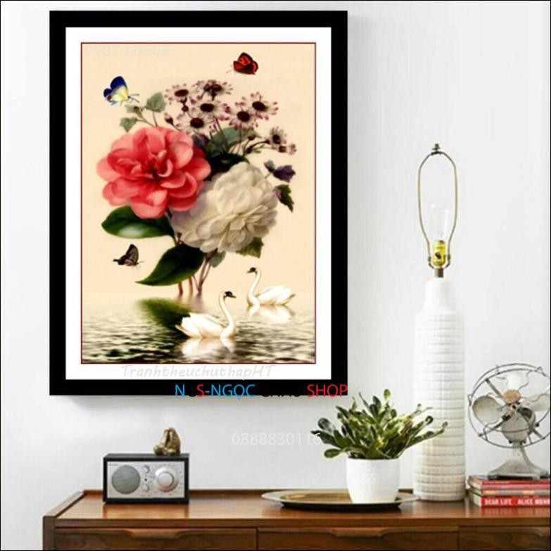 Tranh thêu chữ thập Hoa An Nhiên Hạnh Phúc LV3074 (43x59) Chưa thêu