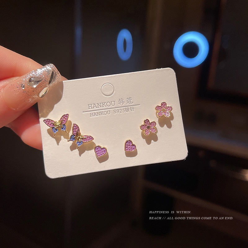 Bộ Khuyên Tai Hình Hoa Bướm Màu Tím Phong Cách Mới 2022