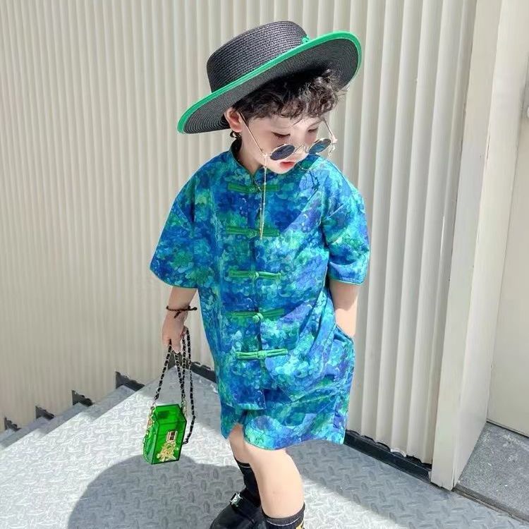 Bộ Áo Sơ Mi + Quần Short In Họa Tiết Phong Cách Trung Hoa Độc Đáo Thời Trang Mùa Hè Cho Nam