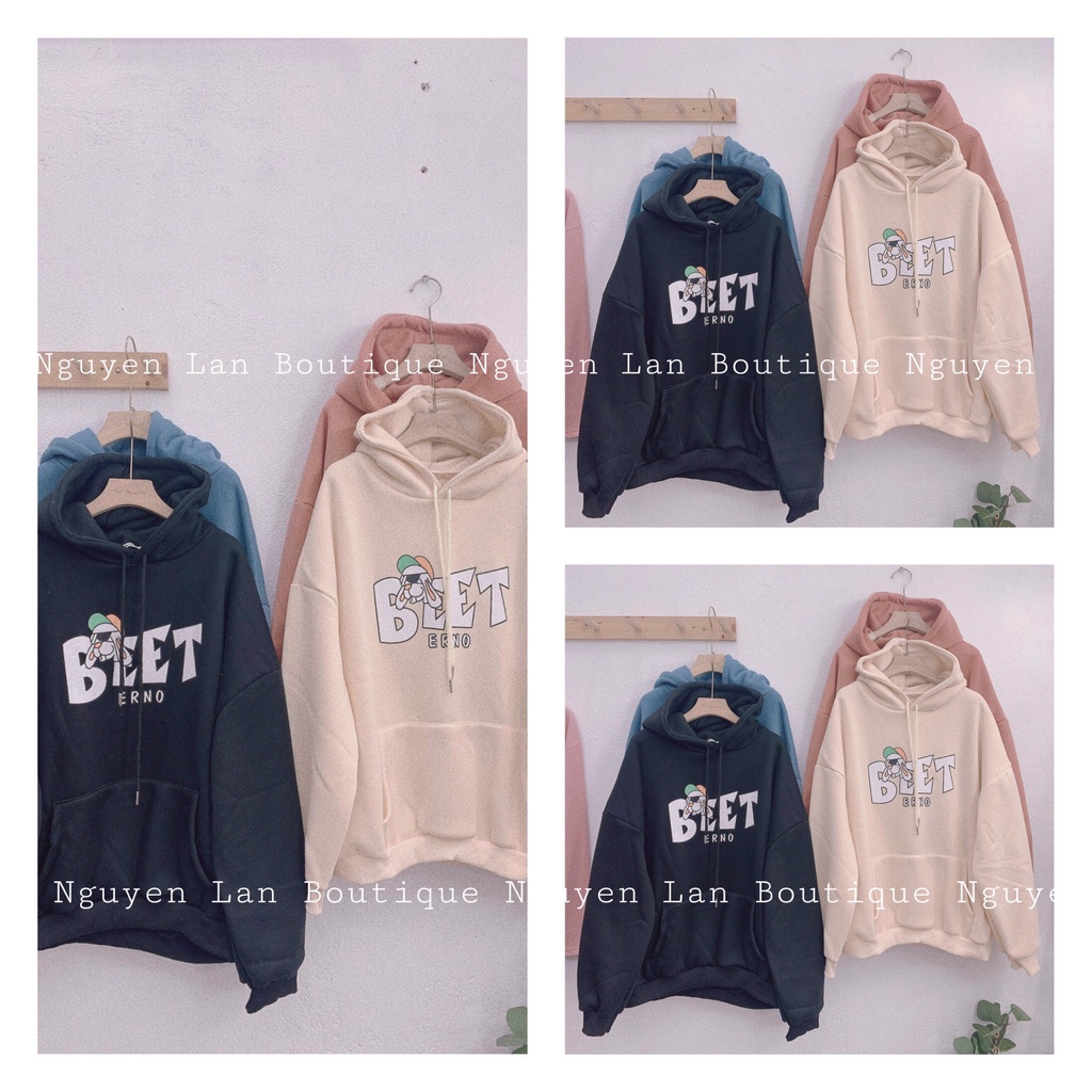 Áo hoodie 3158 nam nữ in chữ BEET hàng quảng châu 2 lớp chất nỉ tàu 100% áo hoodie unisex form rộng NLD432