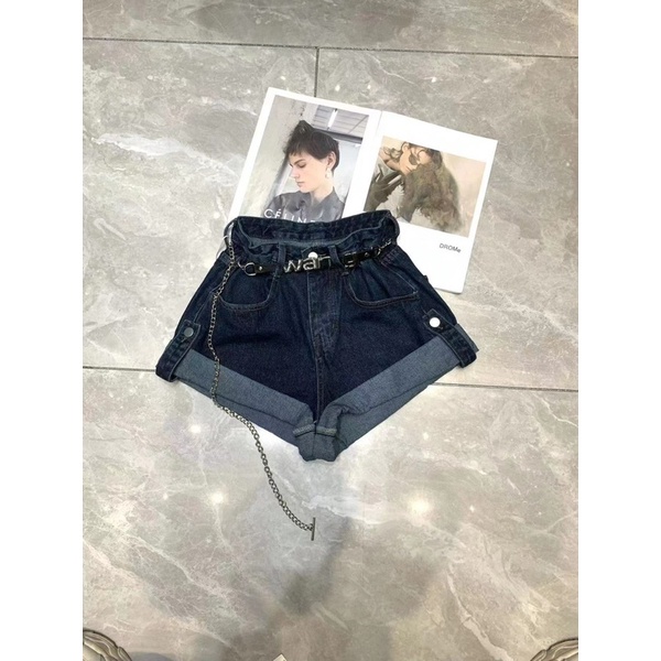 QUẦN SHORT JEANS KÈM ĐAI WAG GẤP GẤU DÁNG BASIC MS25881