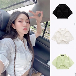 Áo sơ mi croptop xoắn eo nhiều màu