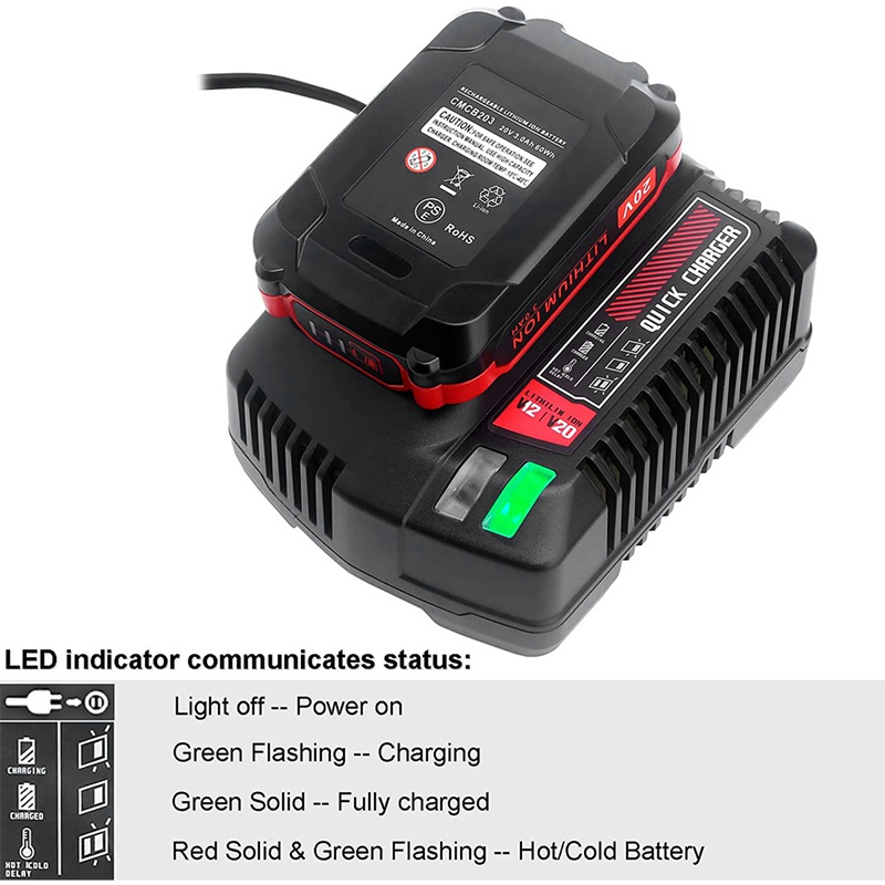 Bộ Sạc Pin Lithium CMCB104 Cho Craftsman V12 / V20 CMCB204 CMCB202 CMCB201 CMCB209 CMCB205 CMCB102, Đầu Cắm US