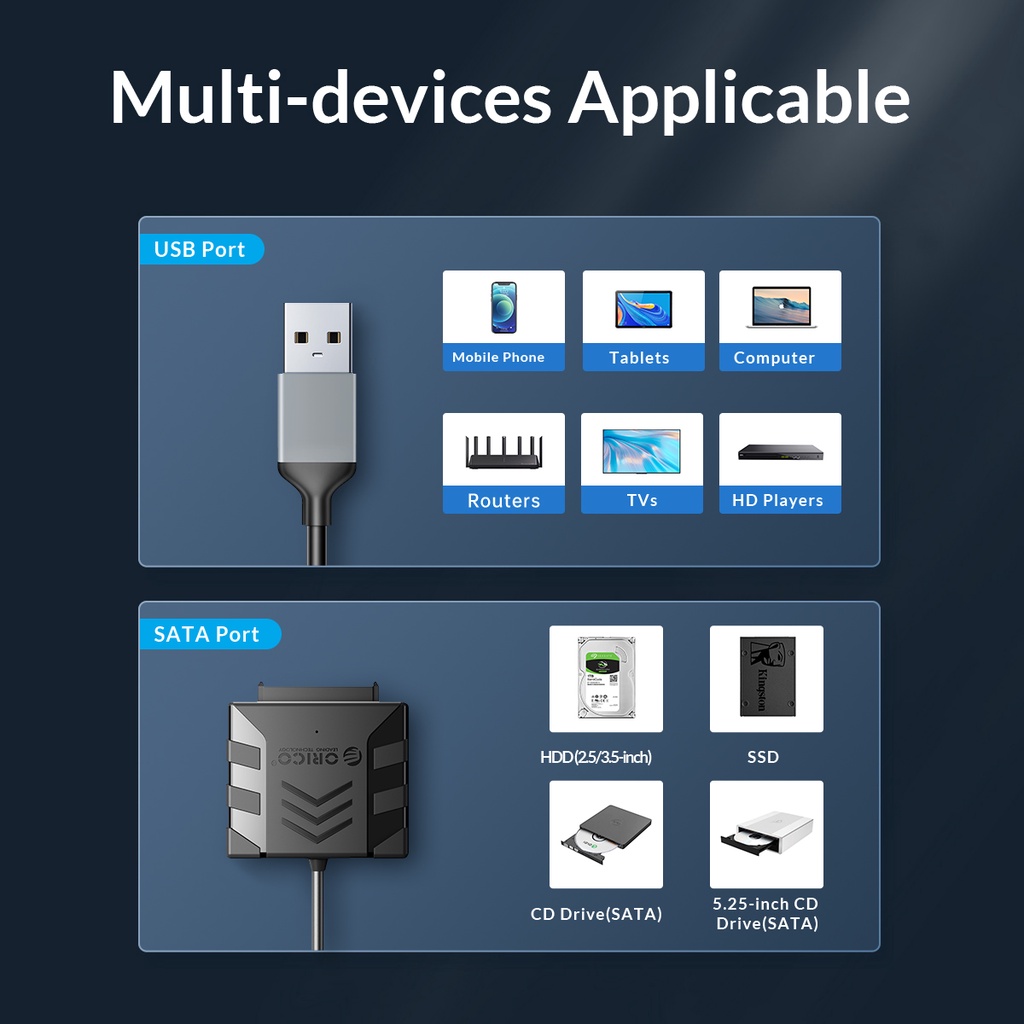 Orico Cáp Chuyển Đổi USB 3.0 Sang SATA 5Gbps SATA Cho Ổ Cứng Ngoài Macbook LaptopTV PS4 (UTS1)