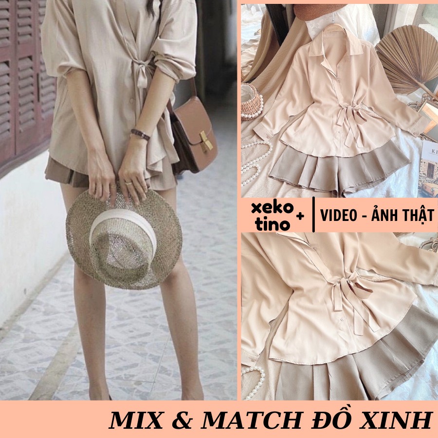 Set đồ nữ áo sơ mi vest kèm quần đùi giả váy vintage siêu xinh, hàng thiết kế đẹp loại 1 (ảnh thật) - Mã XK-S-11