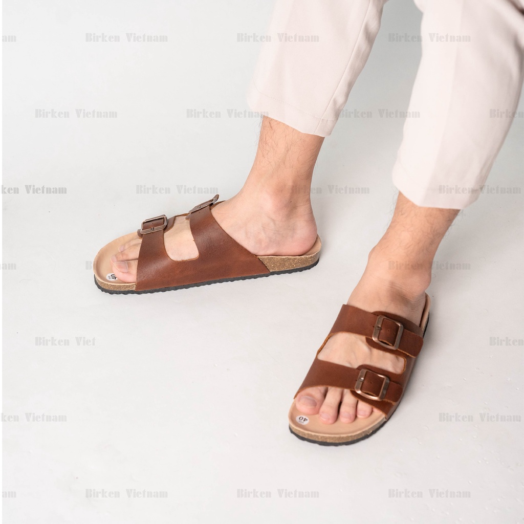 [ Lót Chống Nước ] DK01 - Dép Birken Đế Trấu Thiết Kế  Da Bò Unisex Nam và Nữ, Dép Hai Quai Ngang Bioline