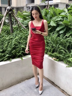 Đầm cổ đổ phi lụa satin 3 màu