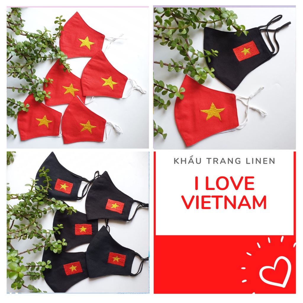 Khẩu trang linen thêu cờ đỏ sao vàng Việt Nam