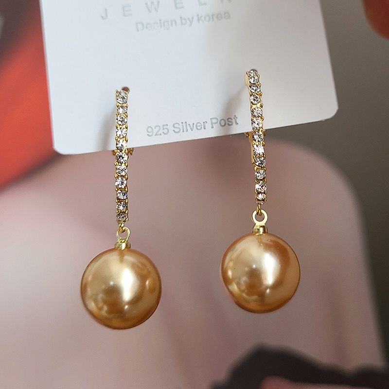 Khuyên Tai Kim Bạc S925 Đính Ngọc Trai Nhân Tạo Phong Cách Hàn Quốc