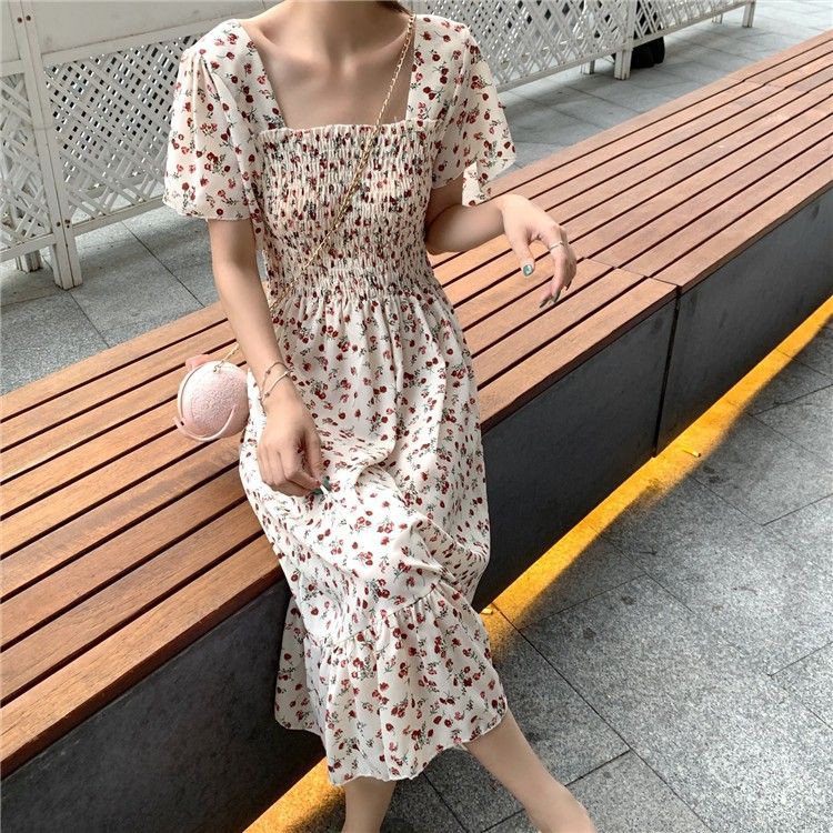 [ORDER] Đầm Hoa Nhí Vintage Trắng Chun Bo NgựcFREESHIP Váy Hoa Nhí Hàn Quốc trẻ trung đáng yêu Cao Cấp