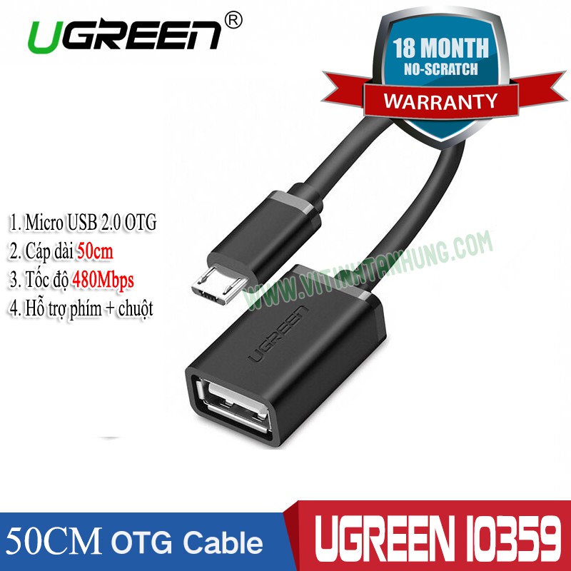 Cáp OTG Micro USB 2.0 Cao Cấp Ugreen 10359 Chính Hãng US133