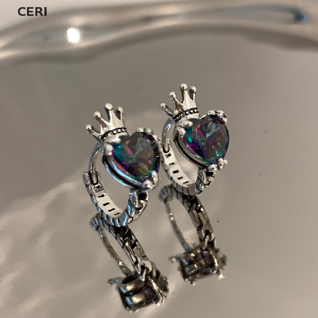 1 Đôi Khuyên Tai Hình Vương Miện Trái Tim Đính Đá Zircon Phong Cách Vintage