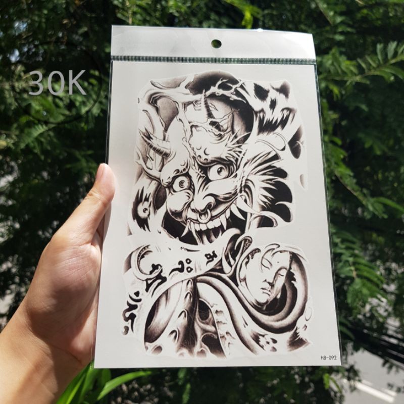 Hình xăm mặt quỷ đầu lâu size bắp tay &lt;15×21cm hb092. Boss tatoo - xăm dán tạm thời