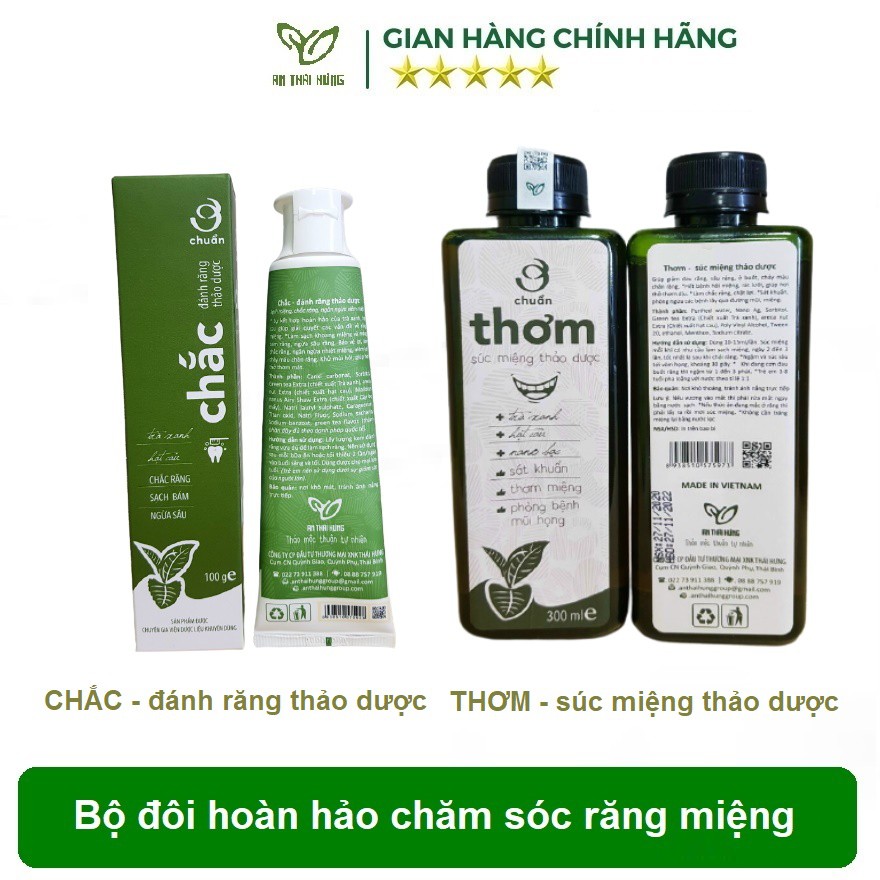 Bộ đôi chăm sóc răng miệng: Kem đánh răng thảo dược Chắc 100g và Nước súc miệng thảo dược THƠM 300ml[Ơ chuẩn]