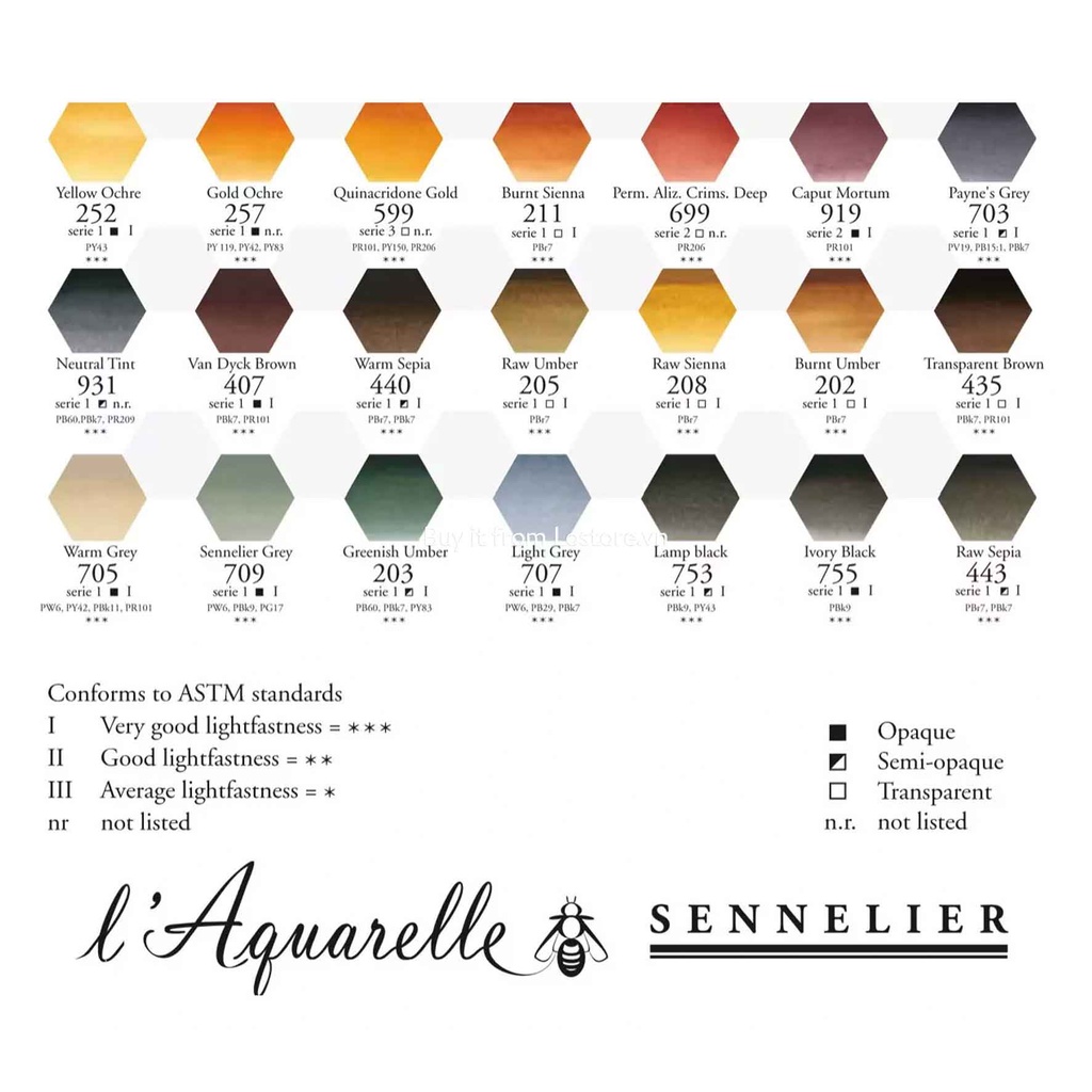 [LỖ STORE] Màu nước Sennelier L'Aquarelle cao cấp - Tuýp 10ml ( Tông Nóng, Mã 605- Mã 611)