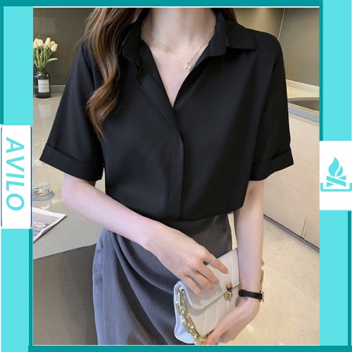 Áo sơ mi nữ kiểu công sở tay ngắn form rộng thiết kế dấu nút phong cách hàn quốc AVILO SM02