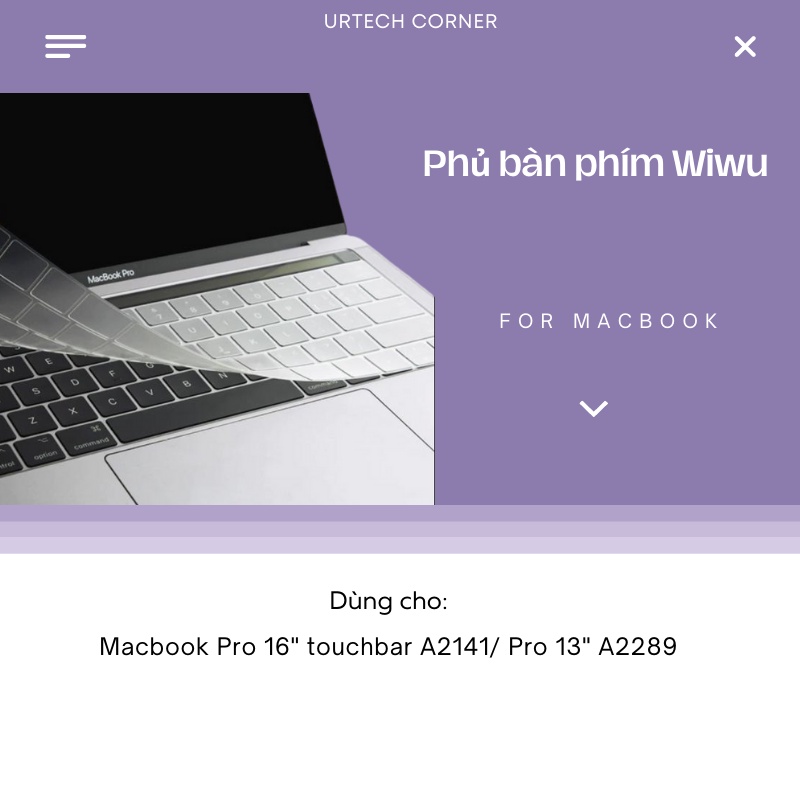 Phủ bàn phím silicone Wiwu Urtechcorner chống nước chống bụi cho Macbook Pro 16&quot; touchbar A2141/ Pro 13&quot; A2289