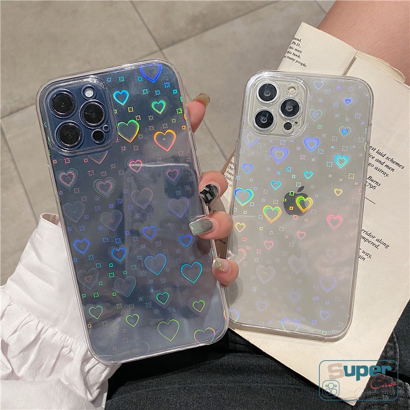 Ốp điện thoại trong suốt in trái tim laser thích hợp cho iPhone 7Plus 8Plus 6 6S Plus XR X XS MAS 11 12 13 Pro Max SE