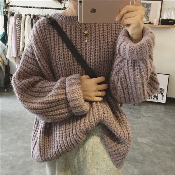 (ORDER) Áo len nữ dợi dày dệt kim cổ tròn form rộng đơn giản style Hàn Quốc - Có ảnh thật